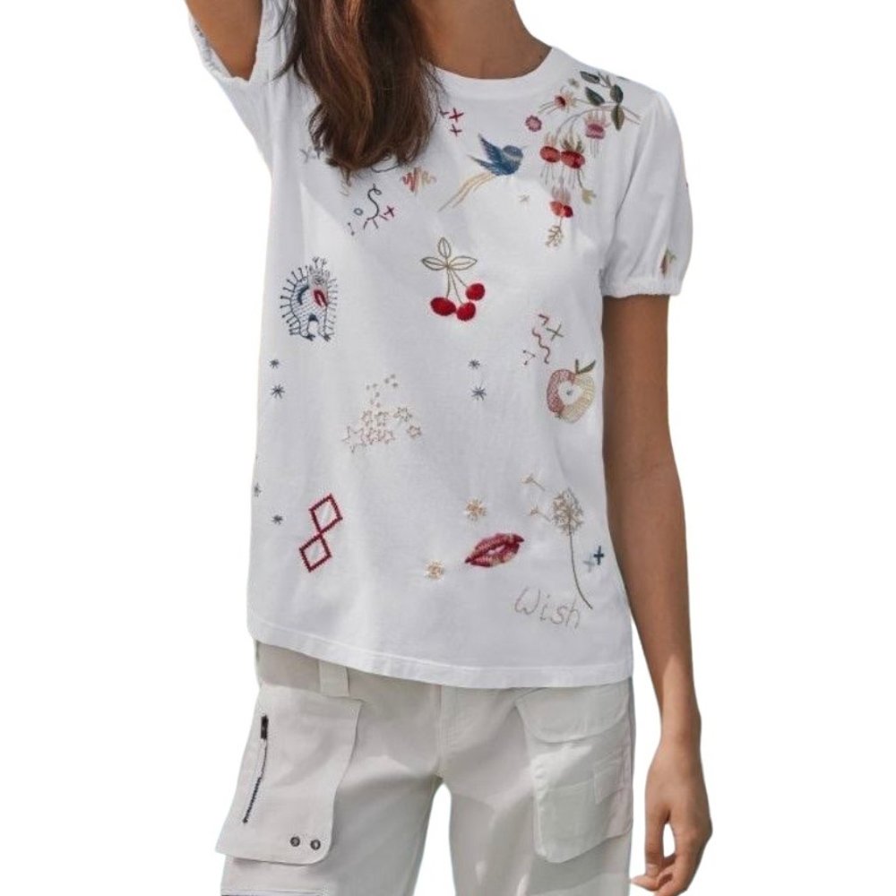 NWT Johnny Was Embroidered Cleo Short Puff Sleeve Shirt Size XS